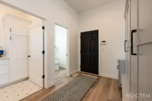 A room with black and white door