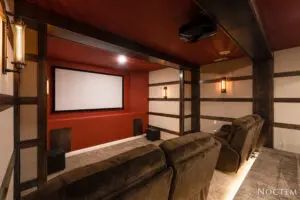Theater room along with sofa set