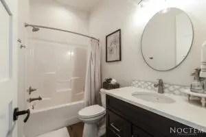 Luxury bathroom with a bath tub and washing area